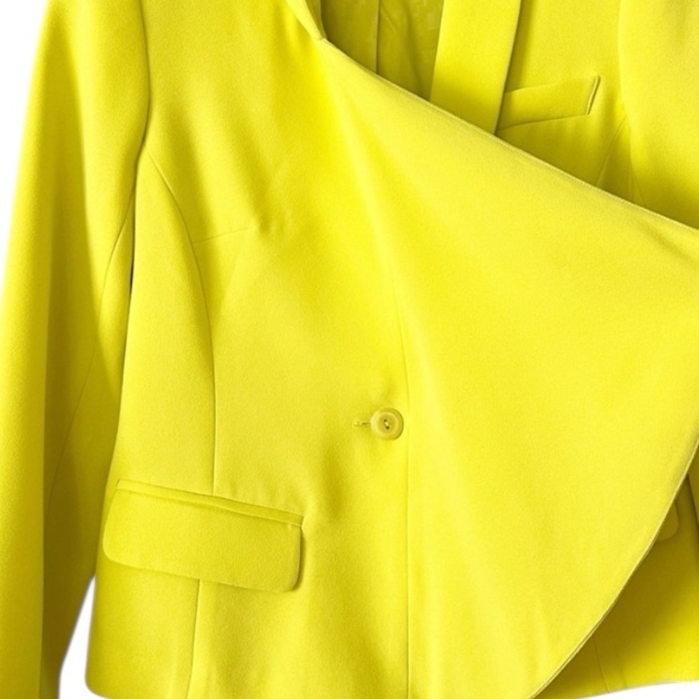 Trina Turk Yellow Blazer Cascade Asymmetric Front One Button Closure Sz 6 - Picture 5 of 10